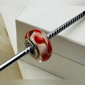 Authentic Retired Pandora Red Swirl Murano Glass S925 Ale Charm